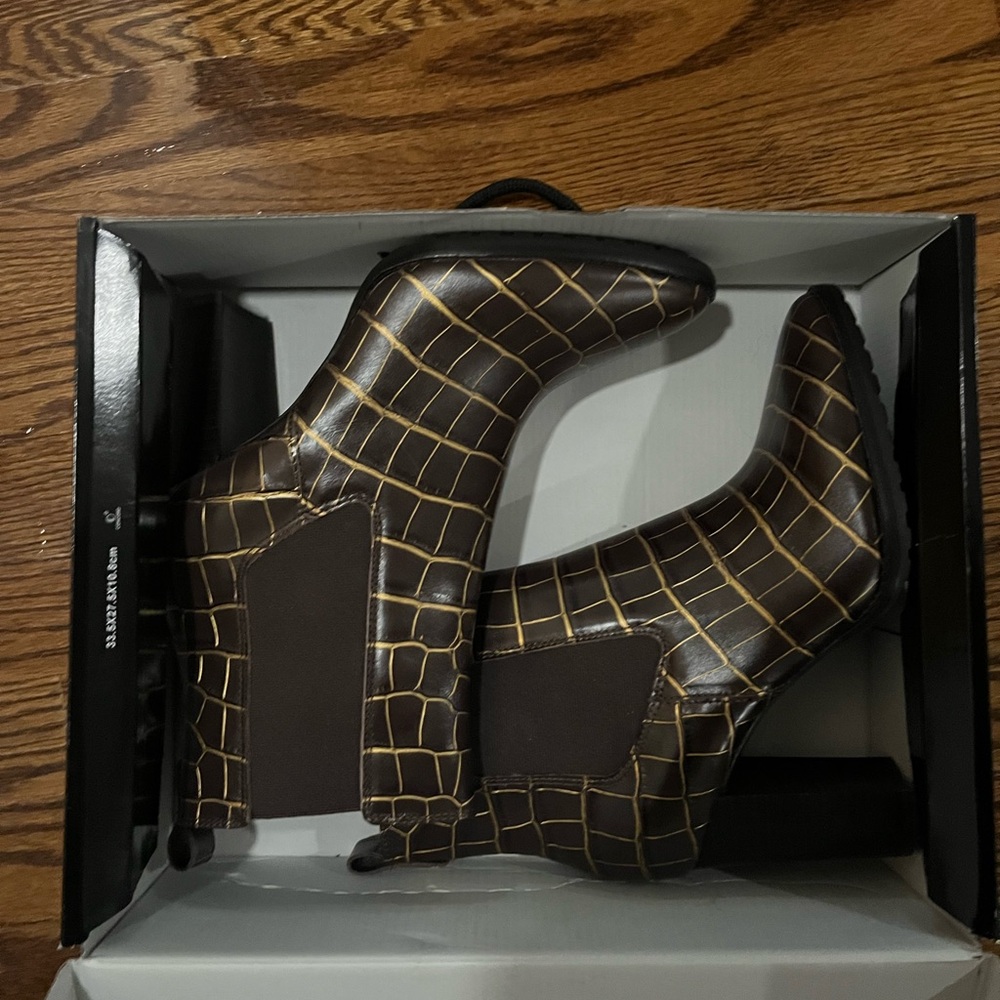 Ralph Lauren Brown Crocodile Pattern Ankle Boots